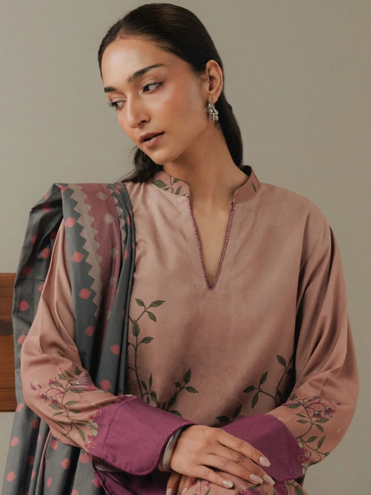 Pink-Coco By Zara Shahjahan Linen Printed Unstitched 3-Piece Suit-Sienna Field-4B