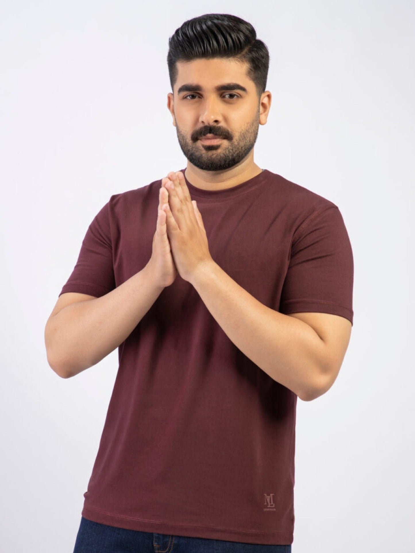 Lamorado Men Cotton Spandex Round Neck T-Shirt-Maroon