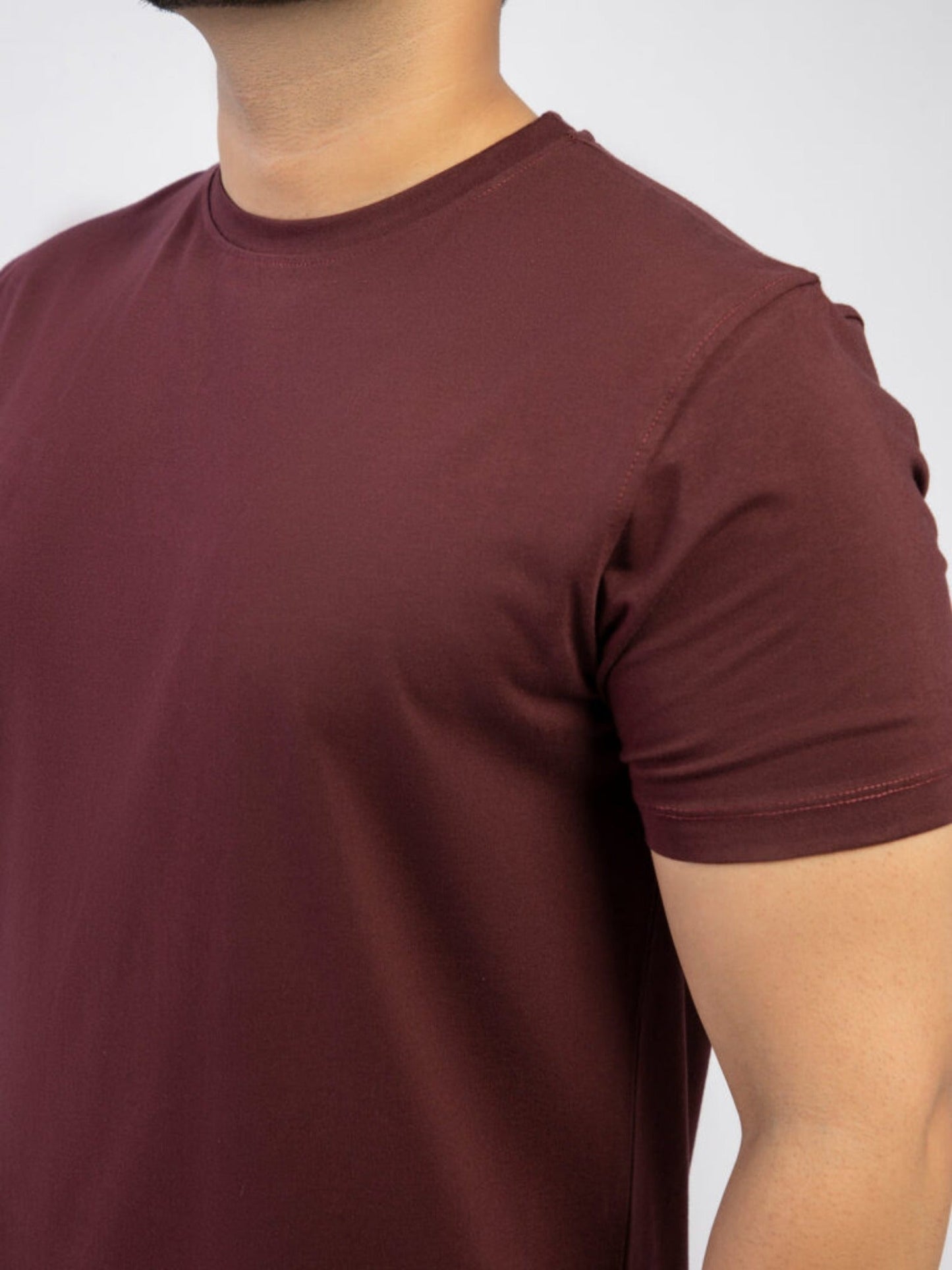 Lamorado Men Cotton Spandex Round Neck T-Shirt-Maroon