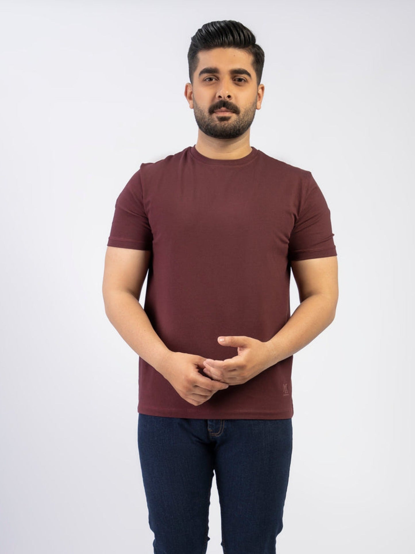 Lamorado Men Cotton Spandex Round Neck T-Shirt-Maroon