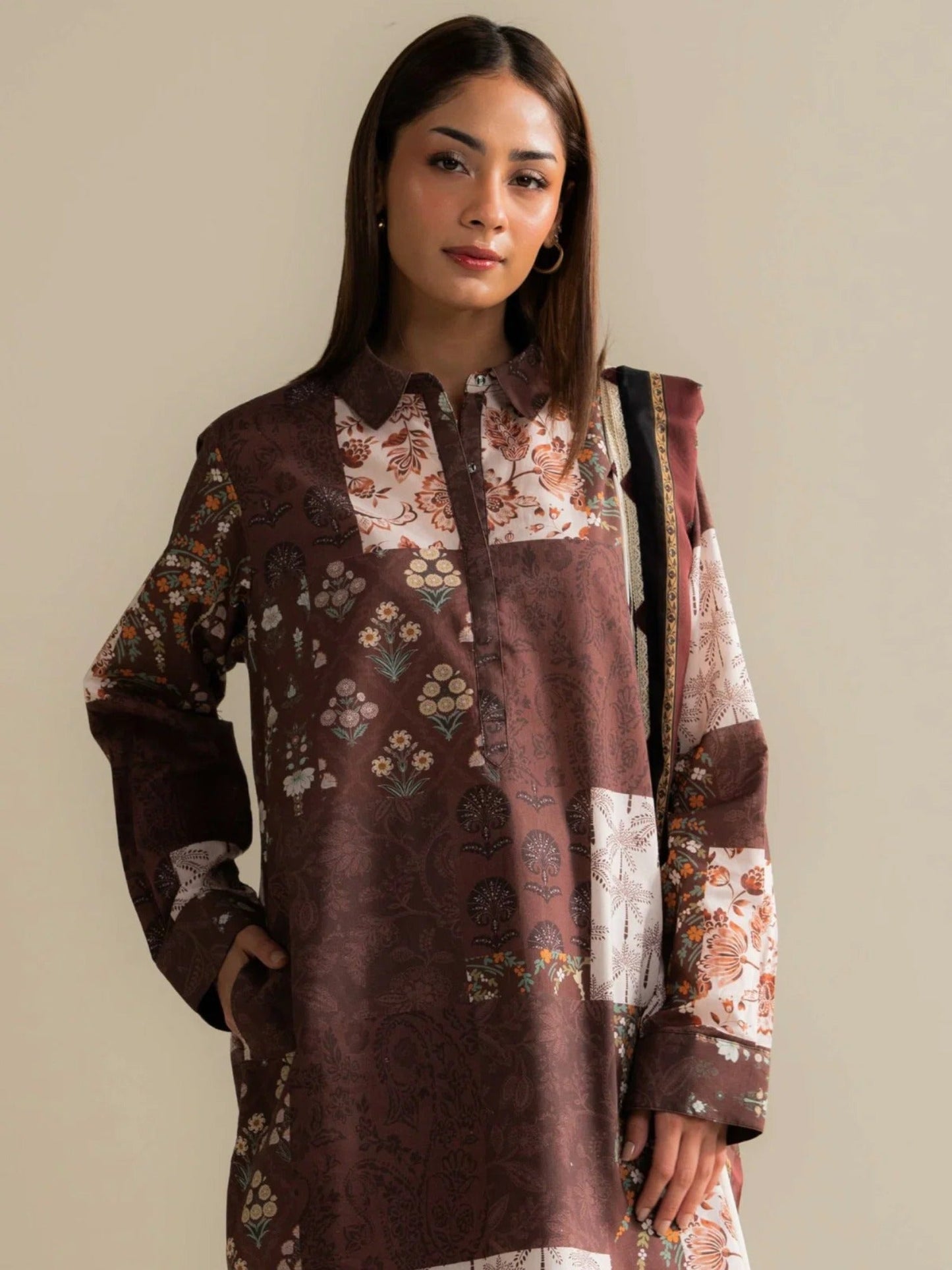 Brown-Coco By Zara Shahjahan Lawn Printed Unstitched 3-Piece Suit-Mevi-5B