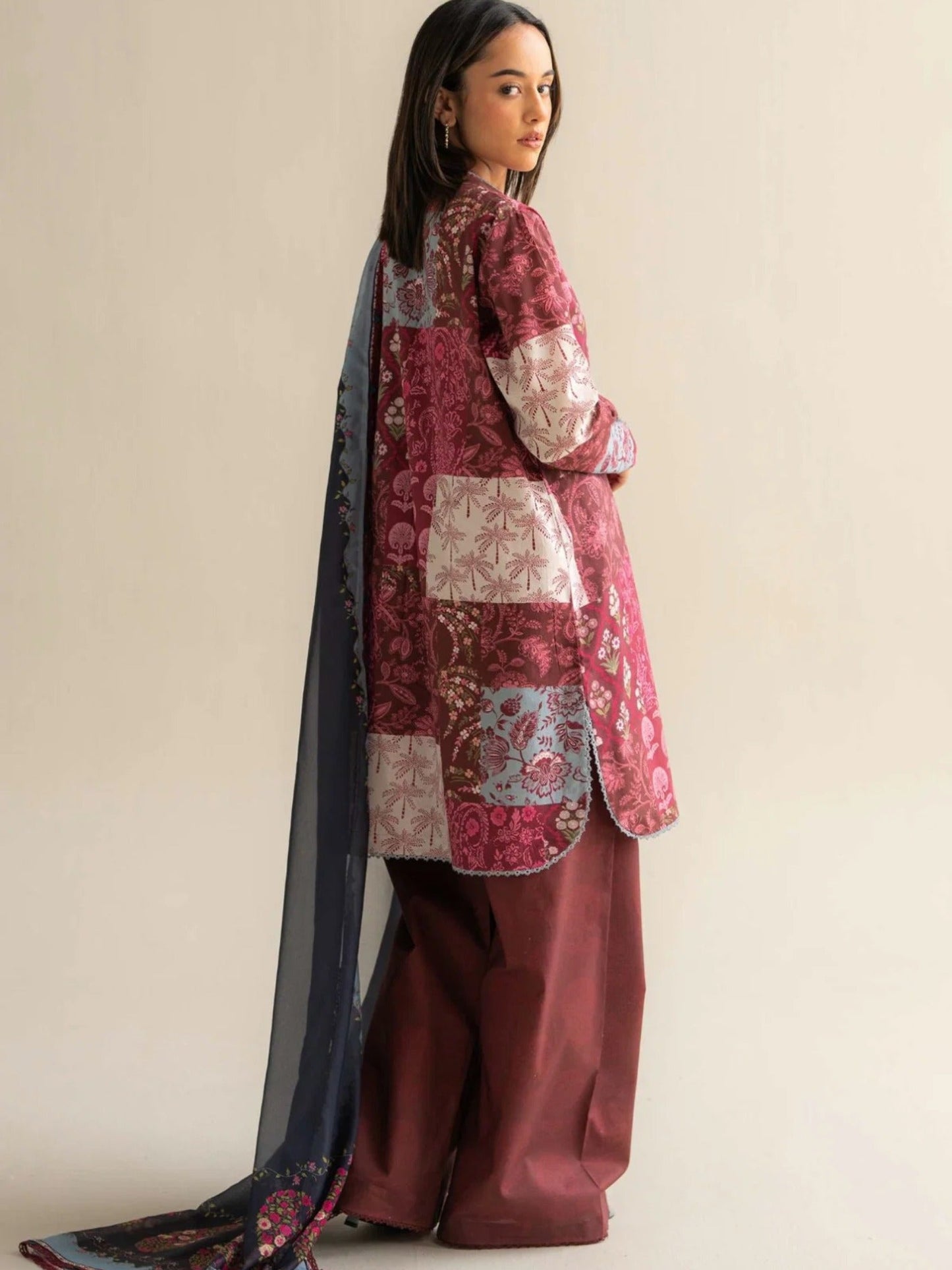 Coco By Zara Shahjahan Lawn Printed Unstitched 3-Piece Suit-Mevi-5A maroon