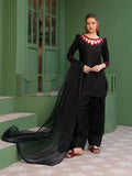 Black -Hani & Umaima Cotton Embroidered Stitched 3-Piece Suit-Anora
