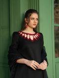 Black -Hani & Umaima Cotton Embroidered Stitched 3-Piece Suit-Anora