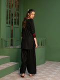 Black -Hani & Umaima Cotton Embroidered Stitched 3-Piece Suit-Anora