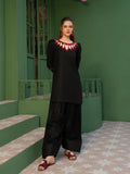 Black -Hani & Umaima Cotton Embroidered Stitched 3-Piece Suit-Anora