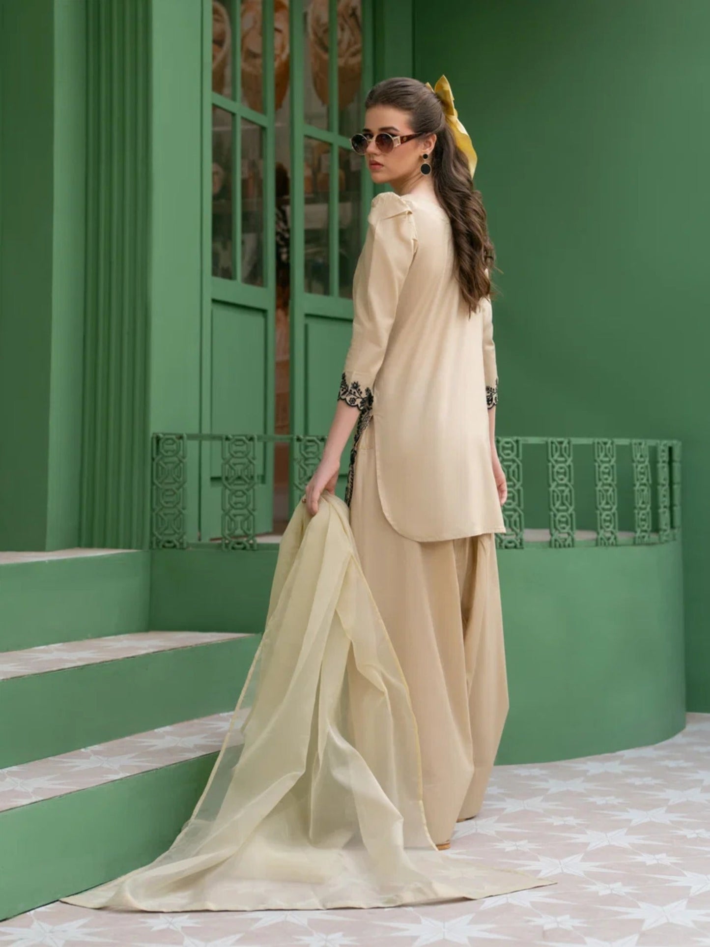 Beige-Hani & Umaima Cotton Embroidered Stitched 3-Piece Suit-Ayera
