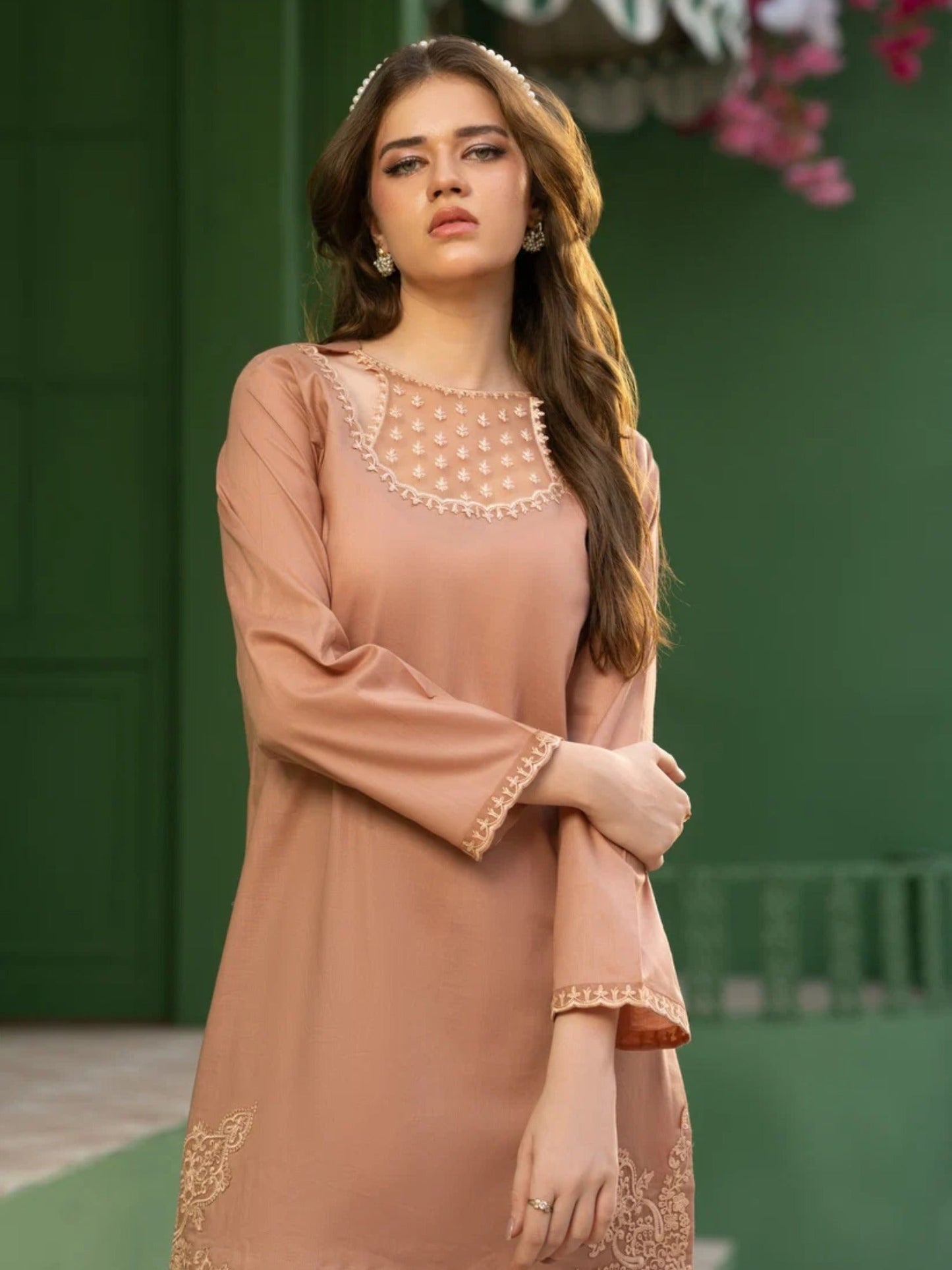 Pink-Hani & Umaima Cotton Embroidered Stitched 3-Piece Suit-Lilly