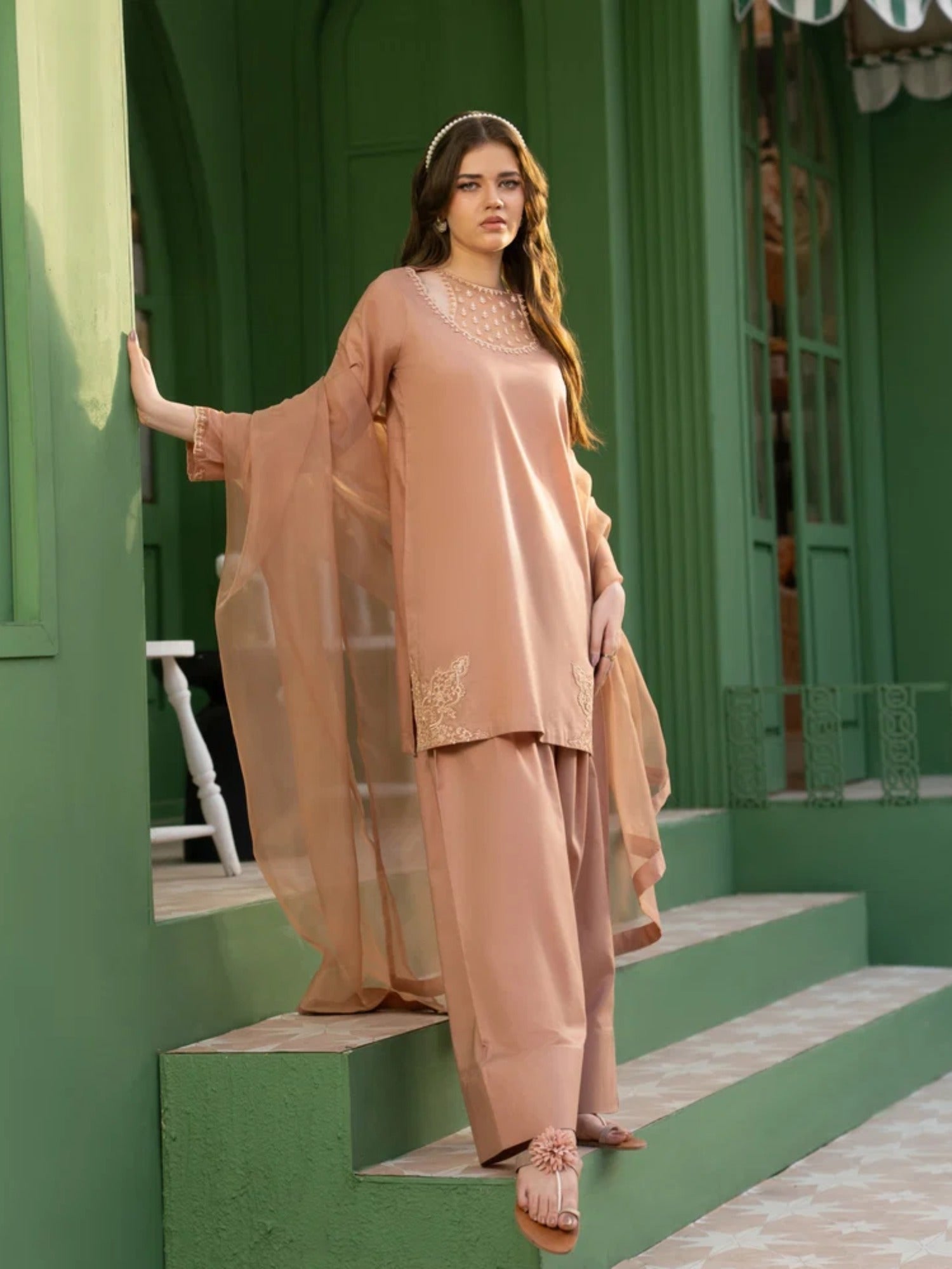 Pink-Hani & Umaima Cotton Embroidered Stitched 3-Piece Suit-Lilly