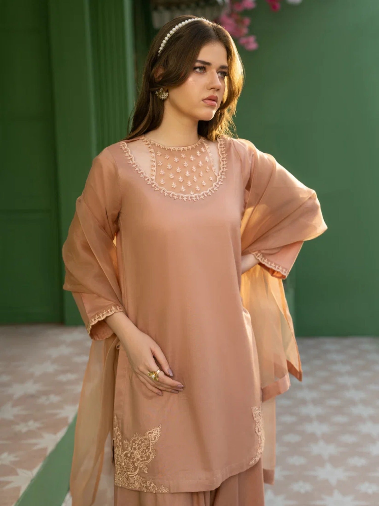 Pink-Hani & Umaima Cotton Embroidered Stitched 3-Piece Suit-Lilly