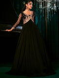 Black-Hani & Umaima Chiffon Embroidered Pishwas-Laraib