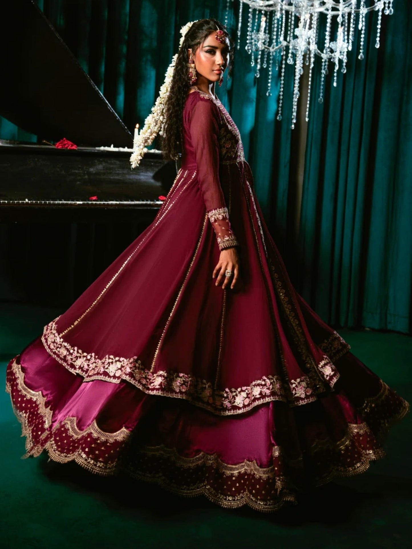 Purple-Hani & Umaima Chiffon Embroidered Pishwas-Zimal