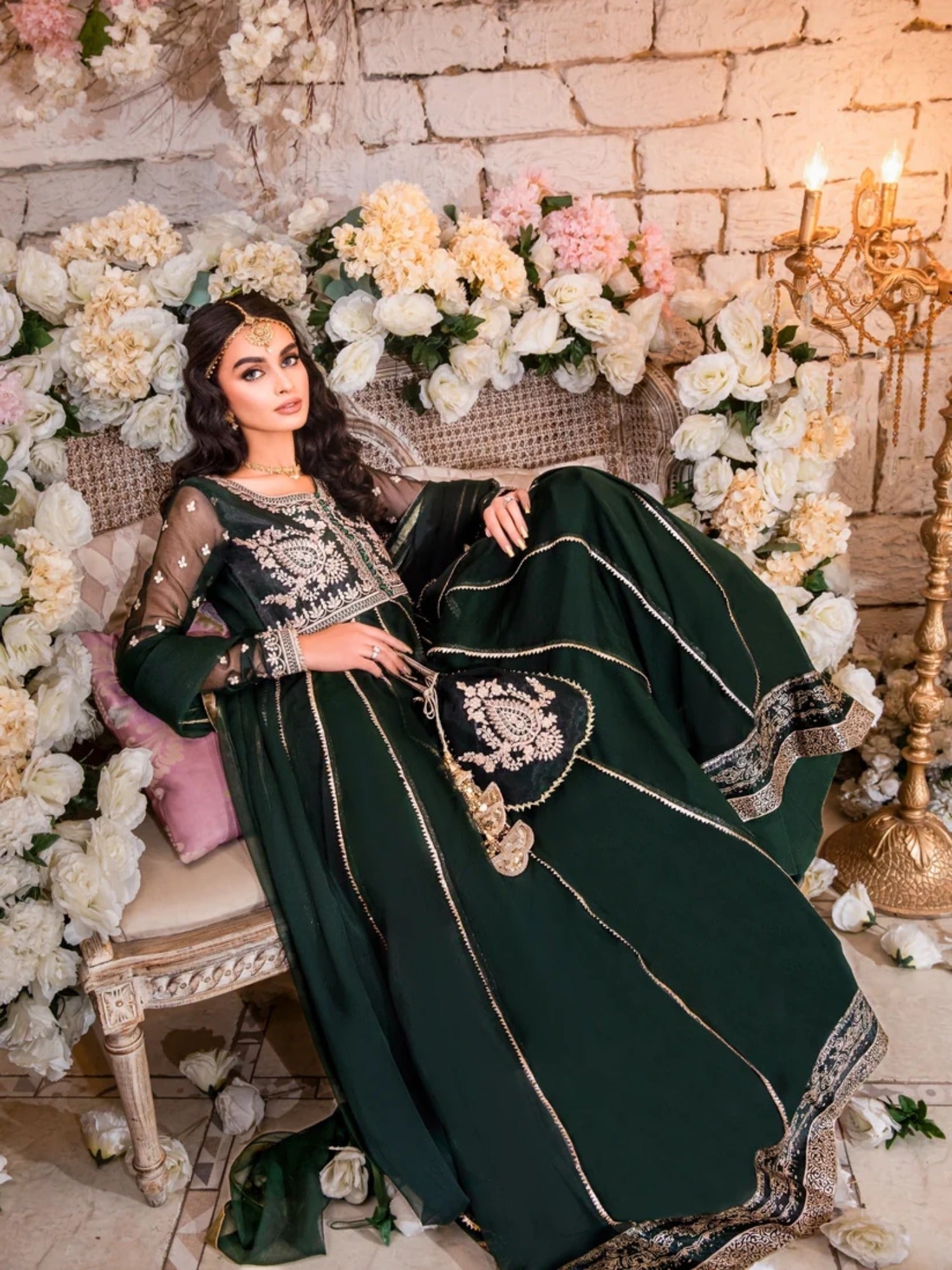 Green-Hani & Umaima Chiffon Embroidered Pishwas-Noor