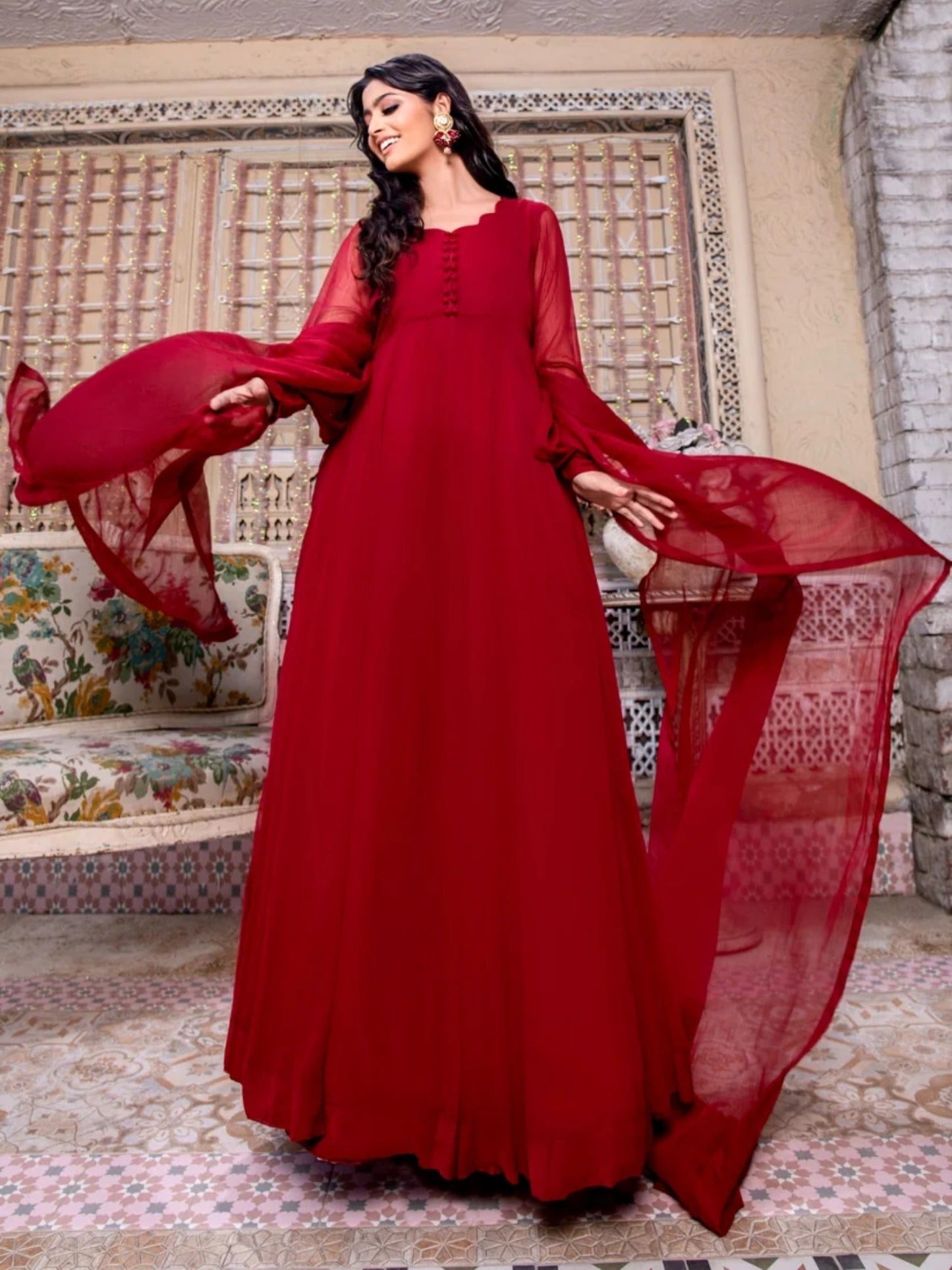 Maroon-Hani & Umaima Chiffon Pishwas-Laila