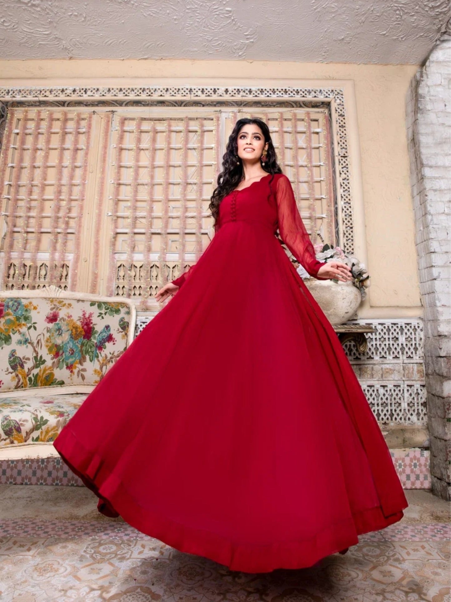 Maroon-Hani & Umaima Chiffon Pishwas-Laila