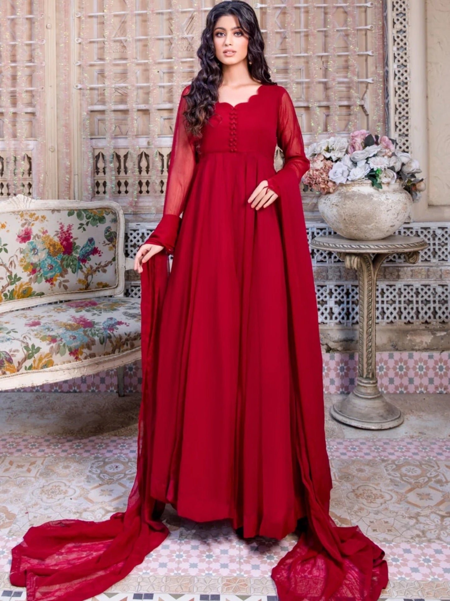 Maroon-Hani & Umaima Chiffon Pishwas-Laila