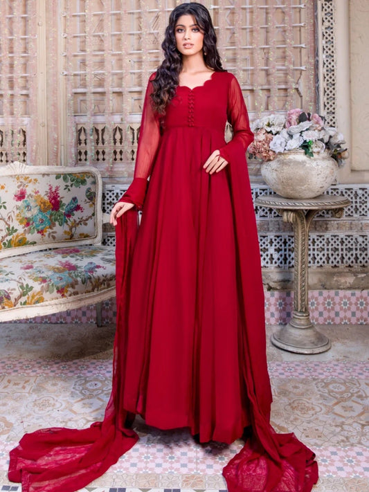 Maroon-Hani & Umaima Chiffon Pishwas-Laila