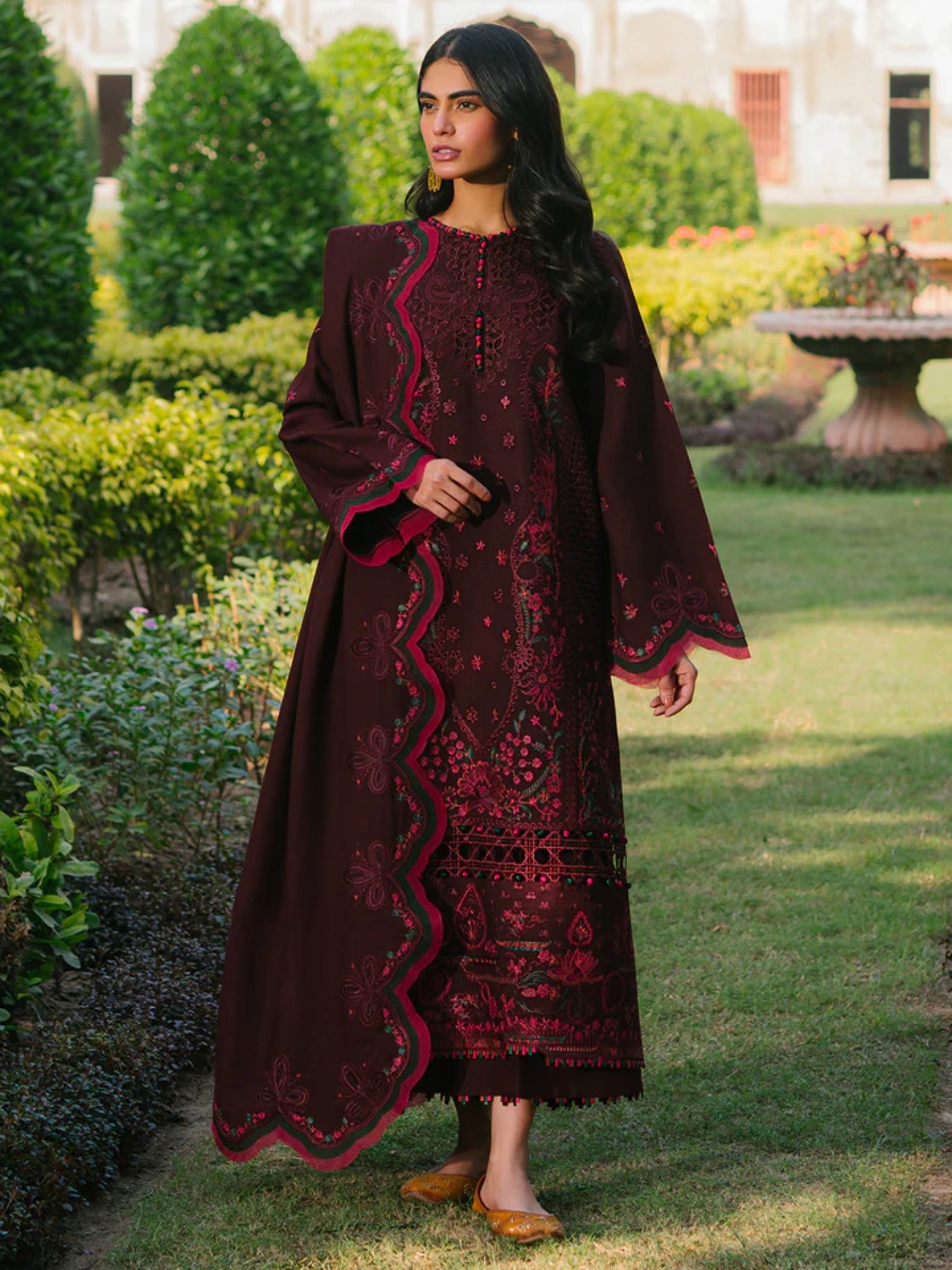 Maroon Binilyas Lawn Embroidered Unstitched 3-Piece Suit-154 B