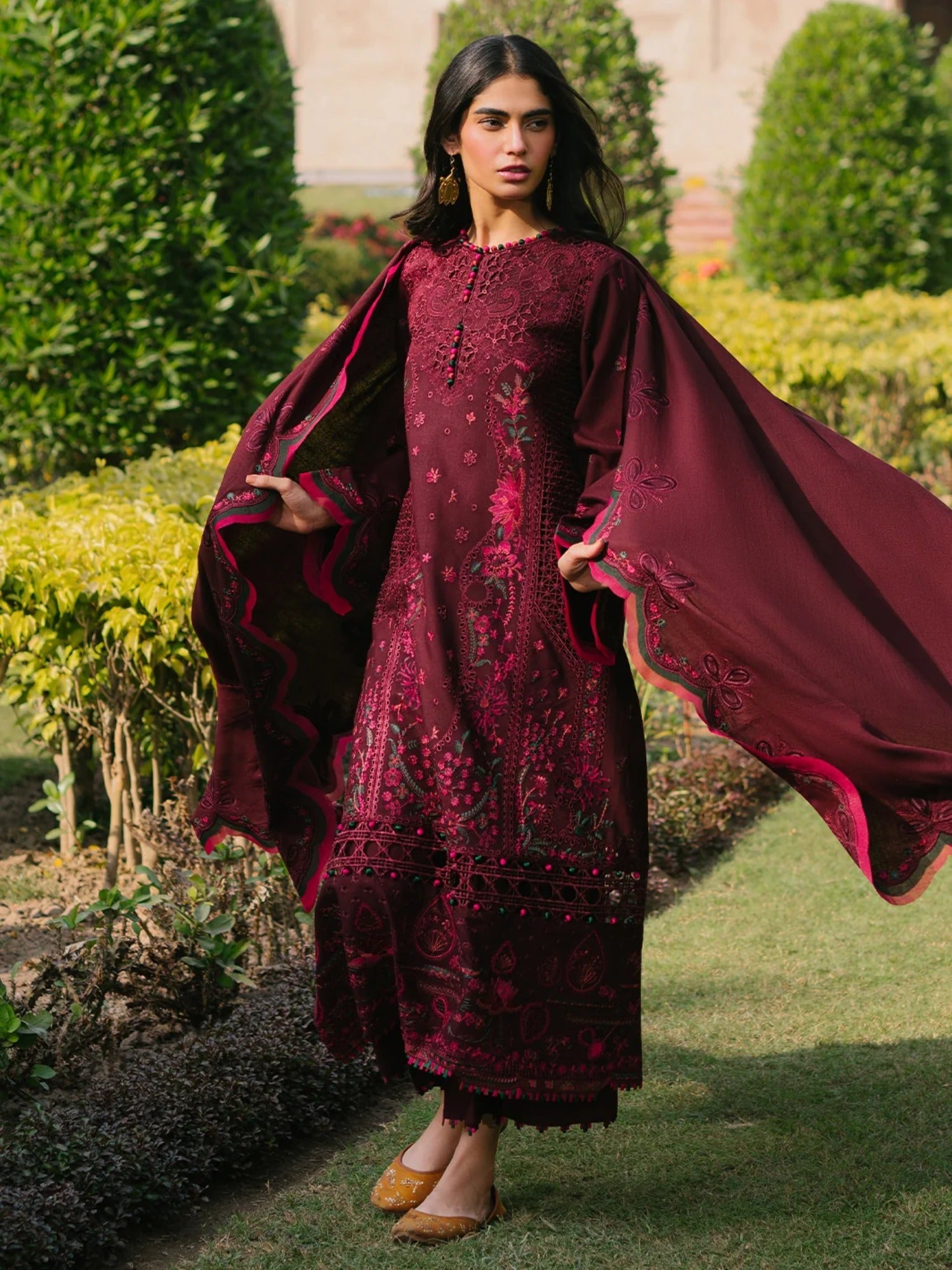 Maroon Binilyas Lawn Embroidered Unstitched 3-Piece Suit-154 B