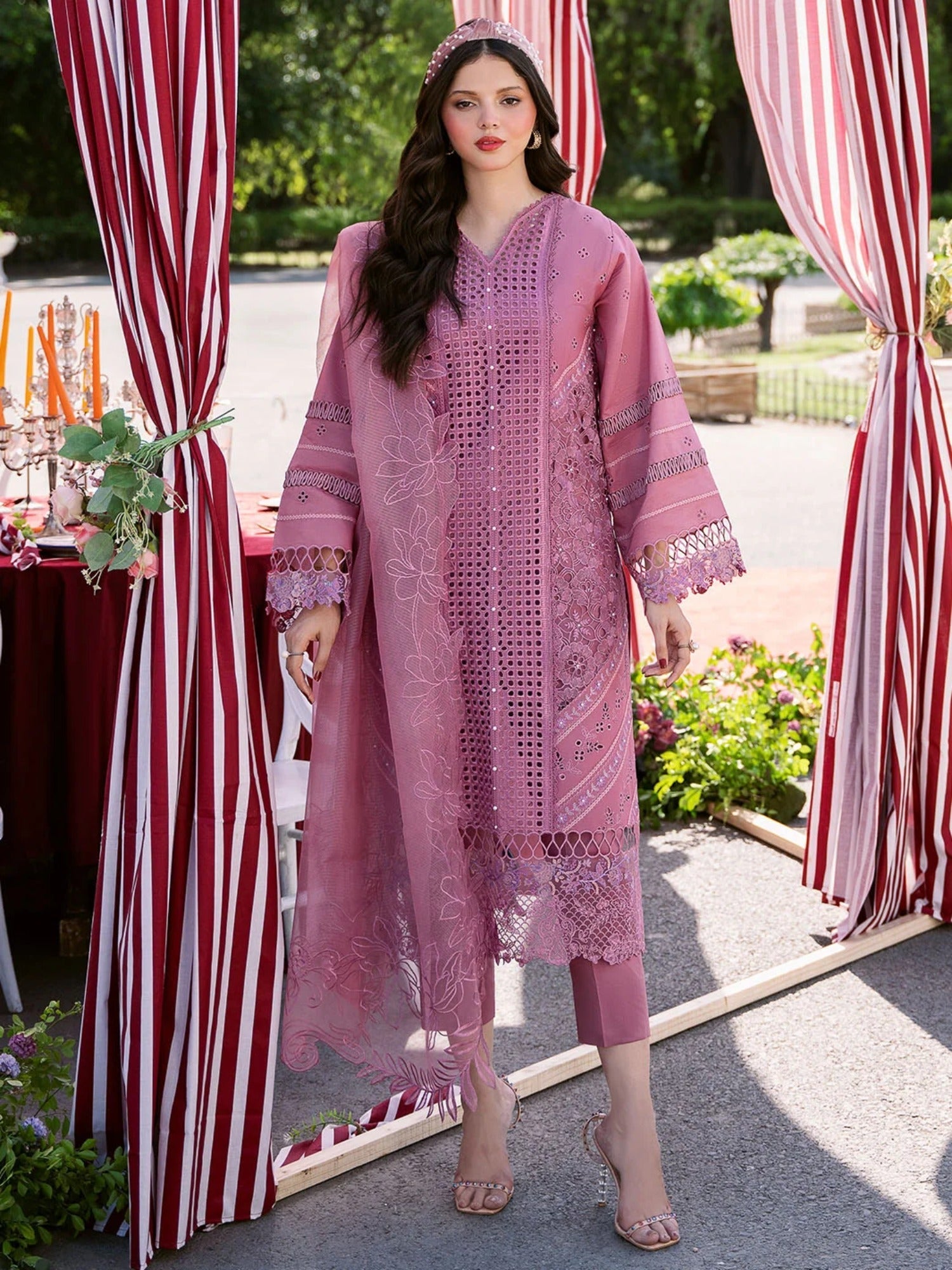 Pink-Binilyas Lawn Embroidered Unstitched 3-Piece Suit-215 - A