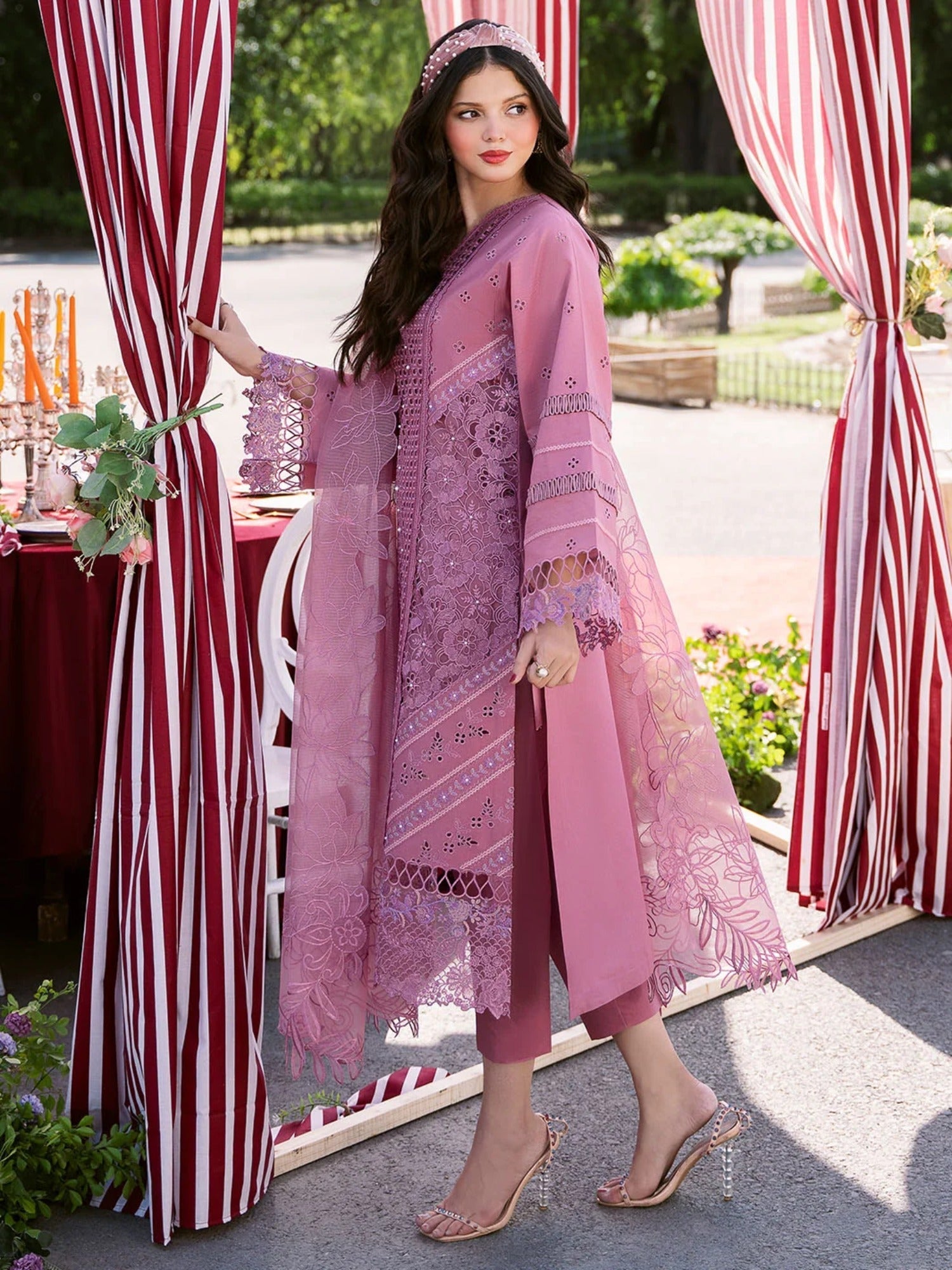 Pink-Binilyas Lawn Embroidered Unstitched 3-Piece Suit-215 - A