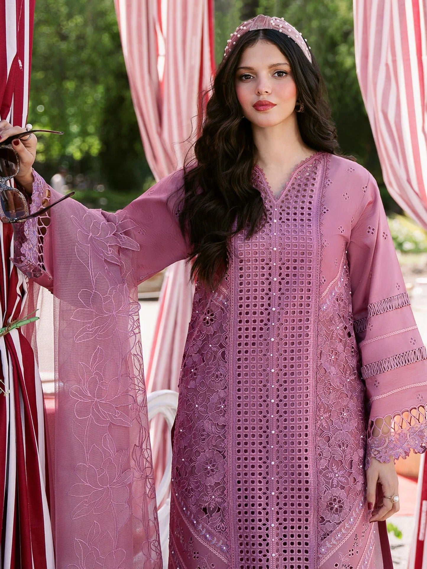 Pink-Binilyas Lawn Embroidered Unstitched 3-Piece Suit-215 - A