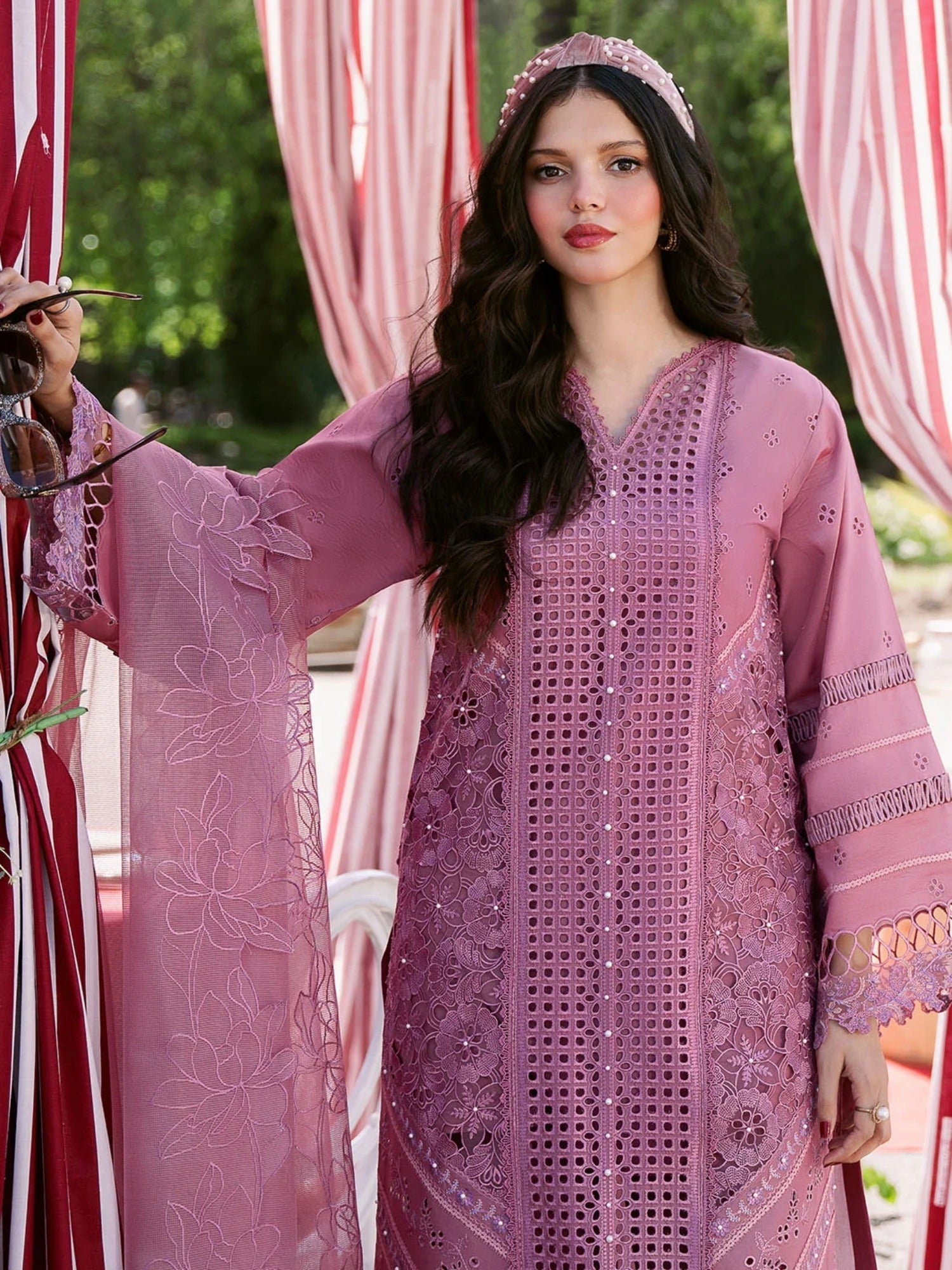Pink-Binilyas Lawn Embroidered Unstitched 3-Piece Suit-215 - A