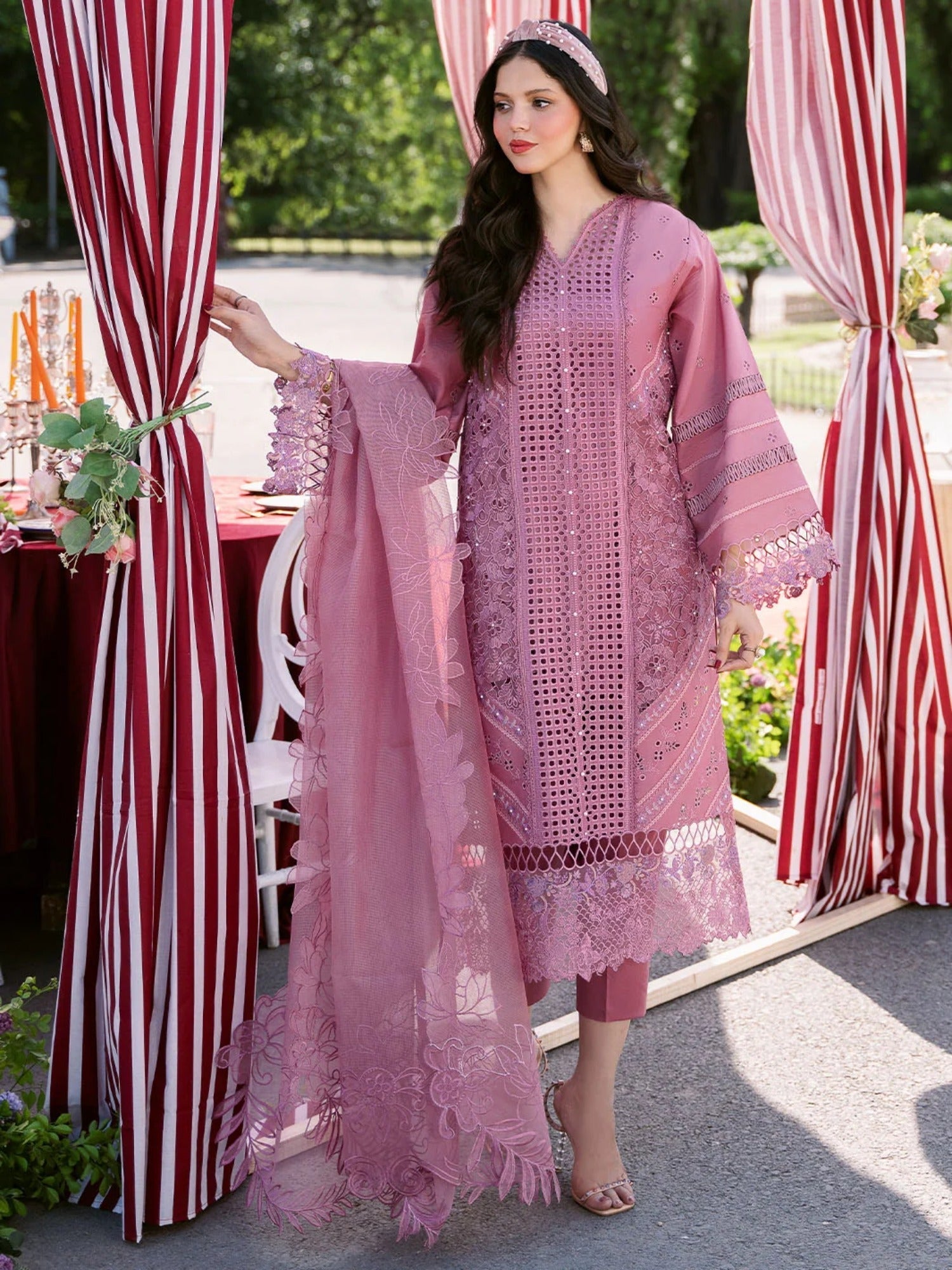 Pink-Binilyas Lawn Embroidered Unstitched 3-Piece Suit-215 - A
