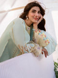 Blue and Cream-Binilyas Lawn Embroidered Unstitched 3-Piece Suit-216 - B