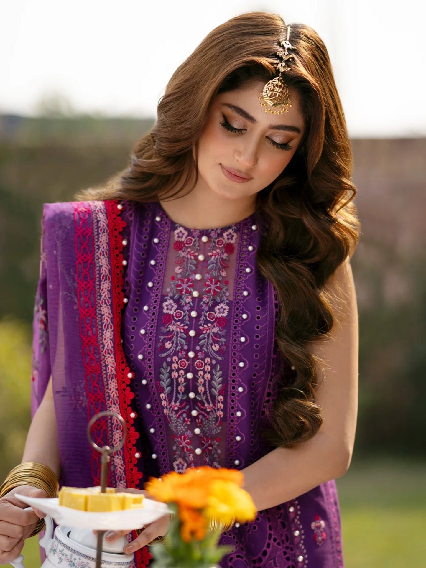 Purple-Binilyas Lawn Embroidered Unstitched 3-Piece Suit-404 - B