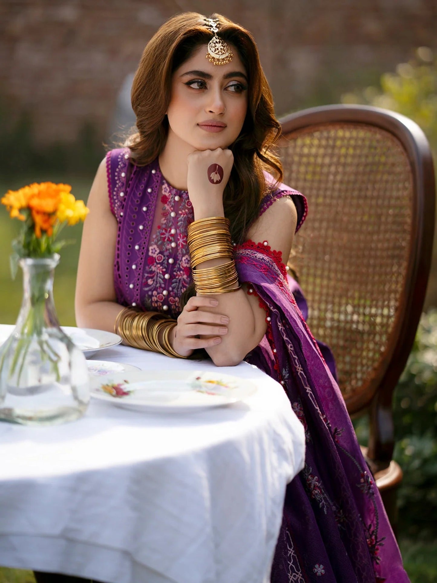 Purple-Binilyas Lawn Embroidered Unstitched 3-Piece Suit-404 - B