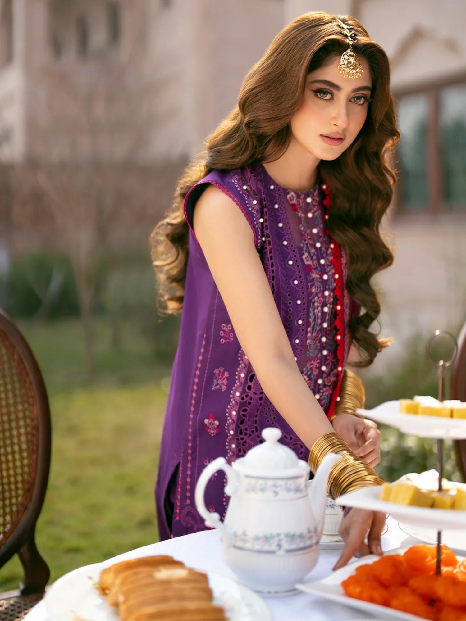 Purple-Binilyas Lawn Embroidered Unstitched 3-Piece Suit-404 - B