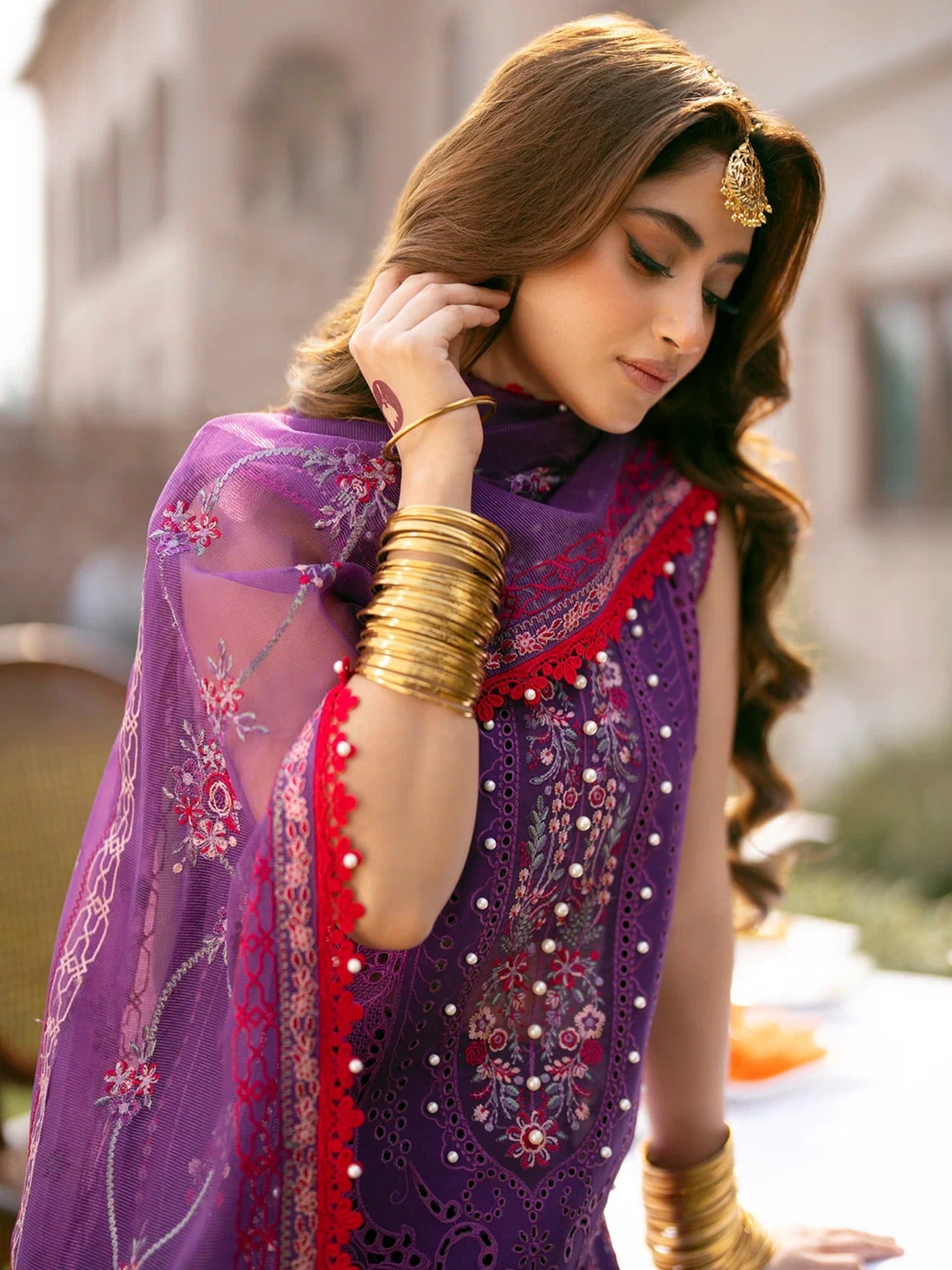 Purple-Binilyas Lawn Embroidered Unstitched 3-Piece Suit-404 - B