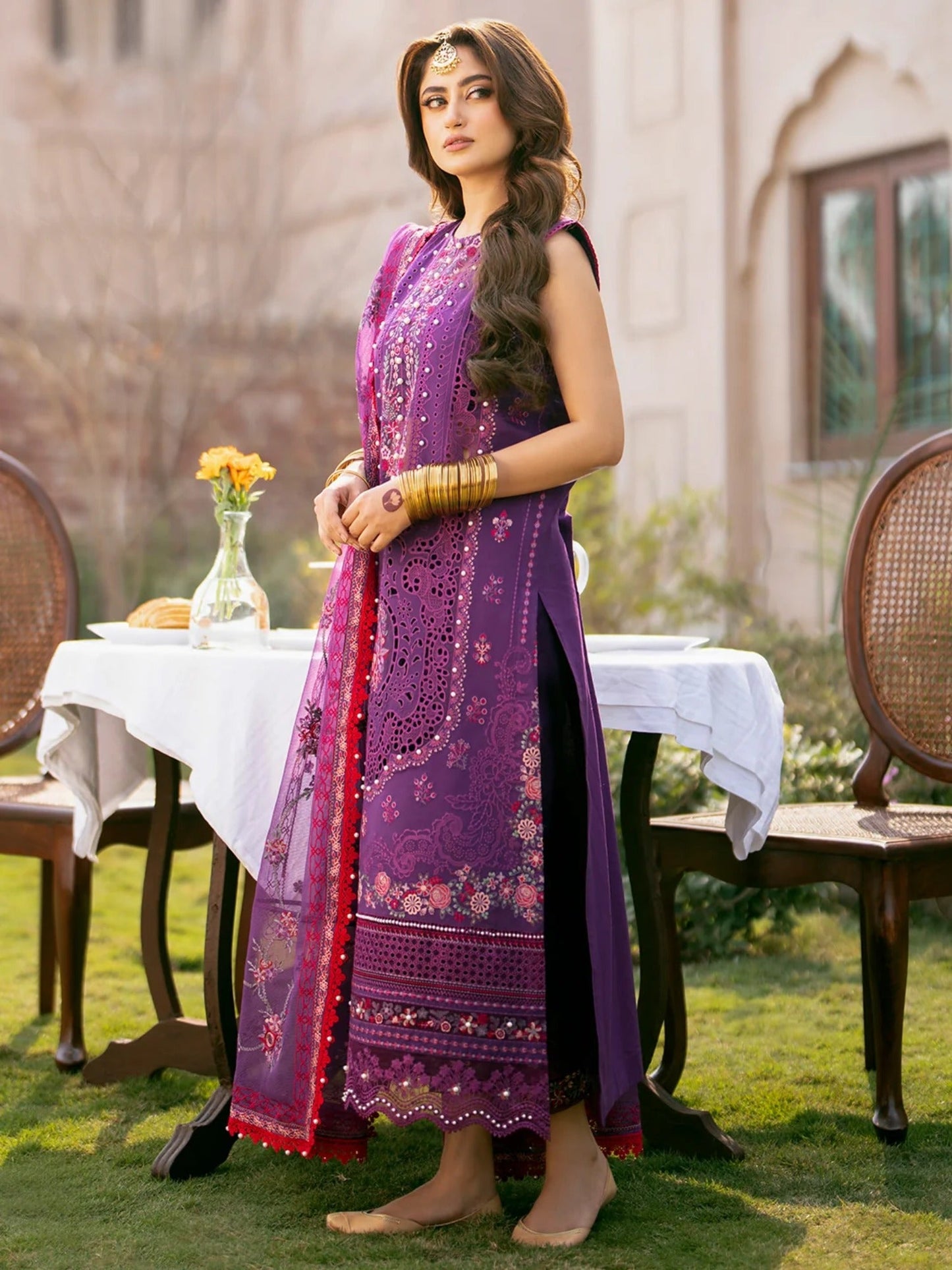 Purple-Binilyas Lawn Embroidered Unstitched 3-Piece Suit-404 - B