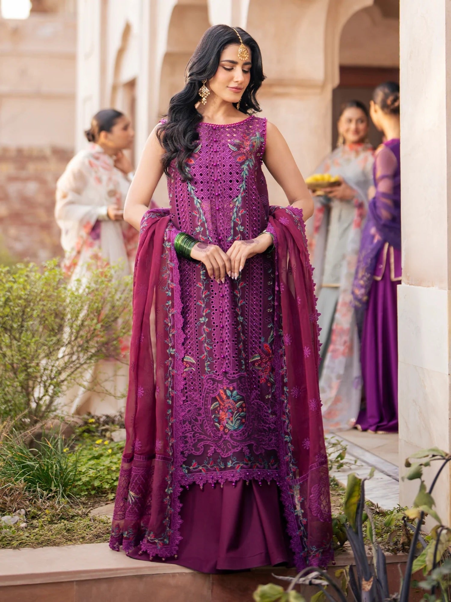 Purple-Binilyas Lawn Embroidered Unstitched 3-Piece Suit-405 - B