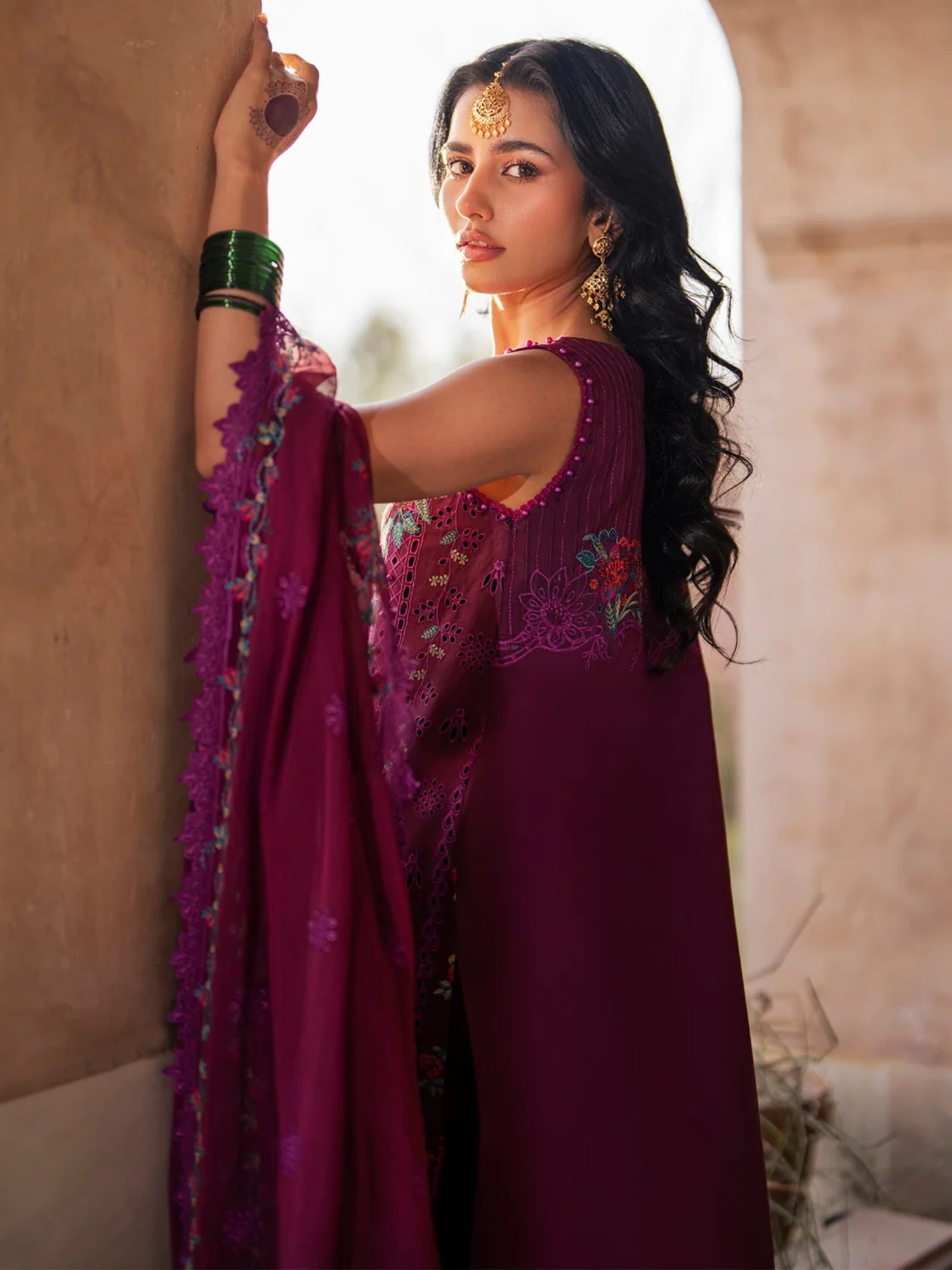 Purple-Binilyas Lawn Embroidered Unstitched 3-Piece Suit-405 - B