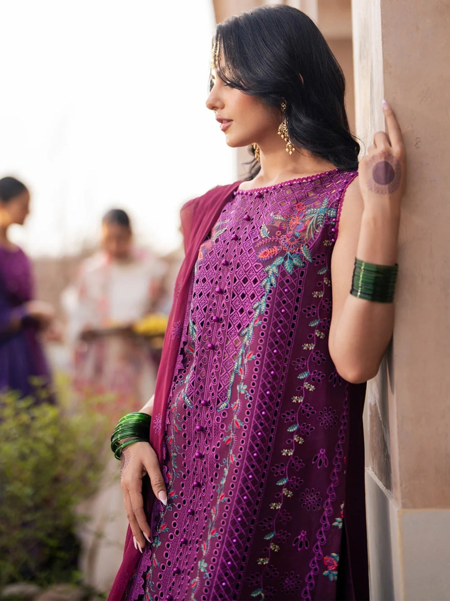 Purple-Binilyas Lawn Embroidered Unstitched 3-Piece Suit-405 - B