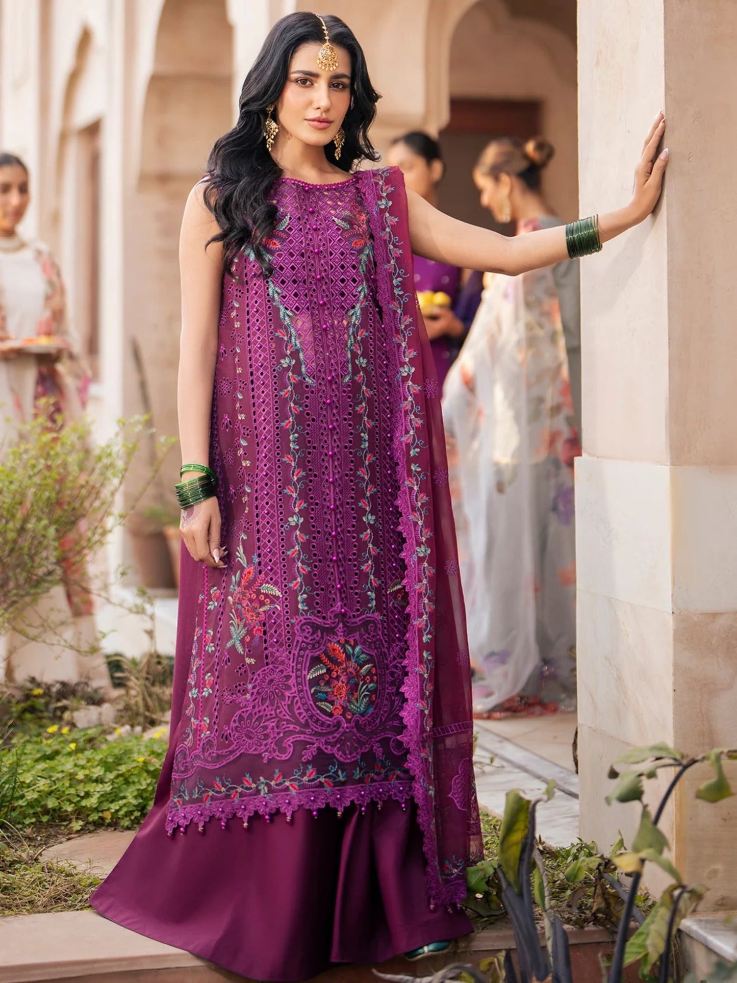 Purple-Binilyas Lawn Embroidered Unstitched 3-Piece Suit-405 - B