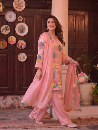 Pink Duas Boutique Sheesha Silk Embroidered Stitched 3 Piece Suit Rainbow Rose