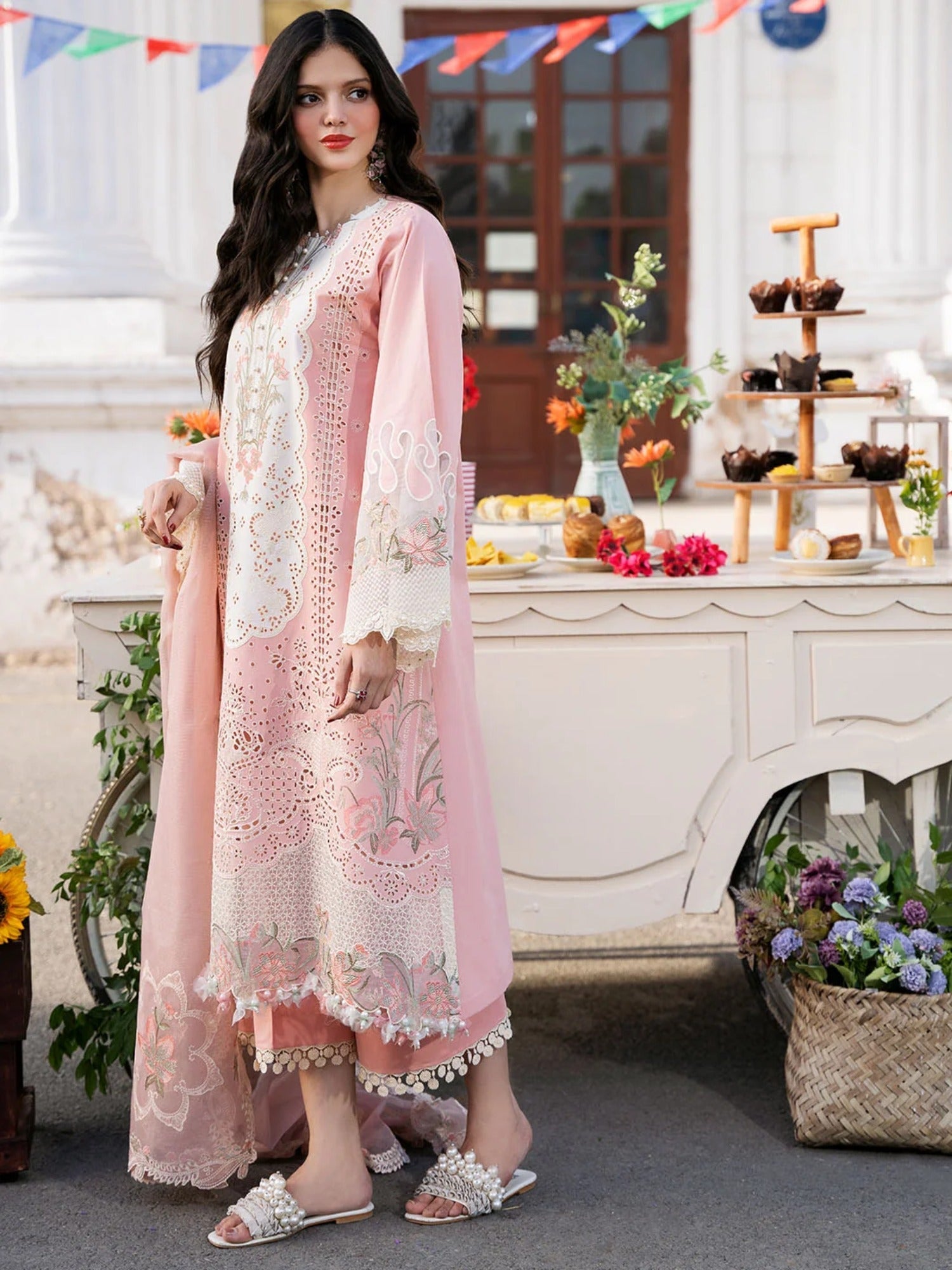 Pink-Binilyas Lawn Embroidered Unstitched 3-Piece Suit-216 - A
