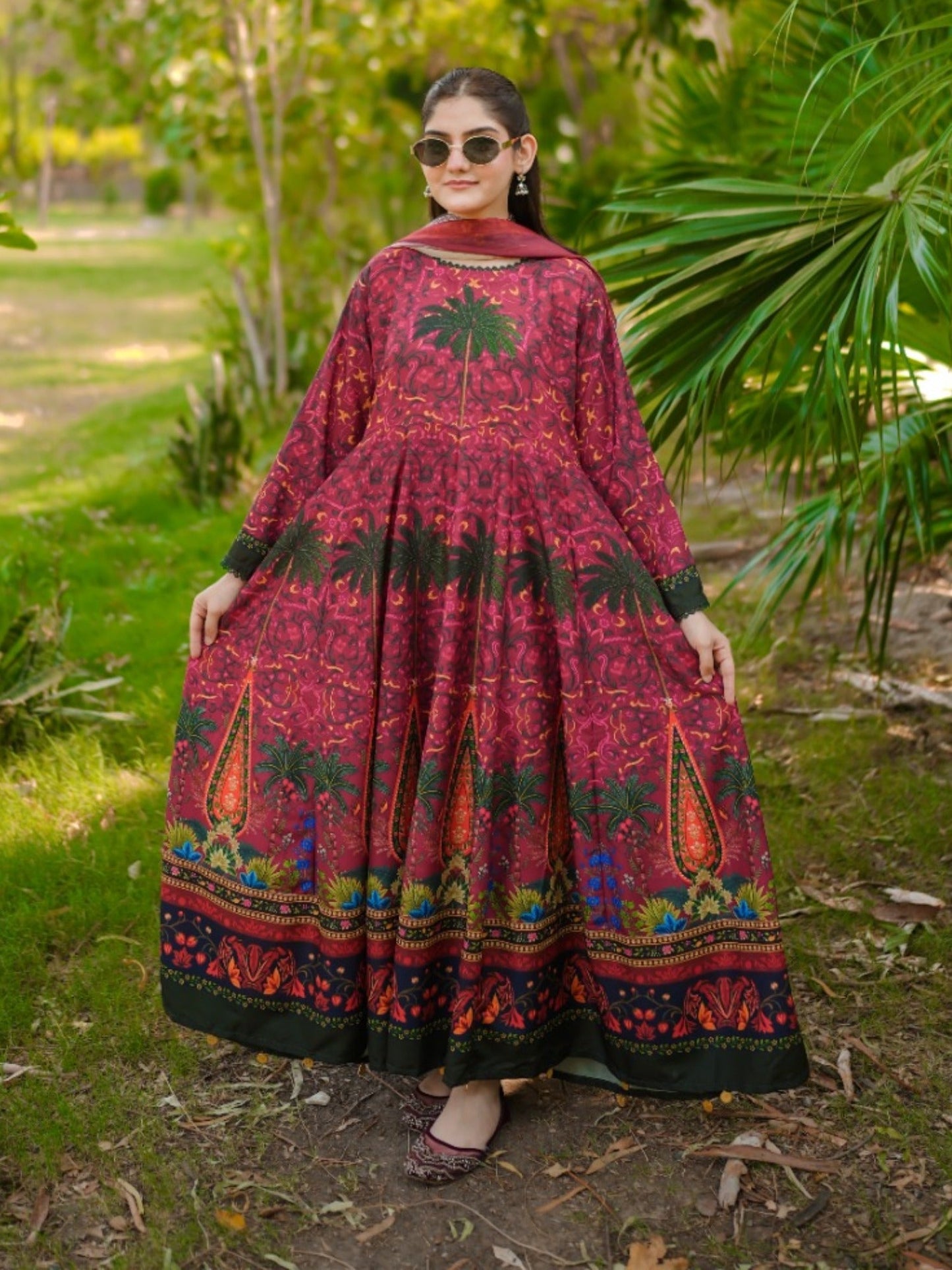 Maroon-MH Cloth House Blended Lawn Printed Stitched 2-Piece Suit-Firdaus