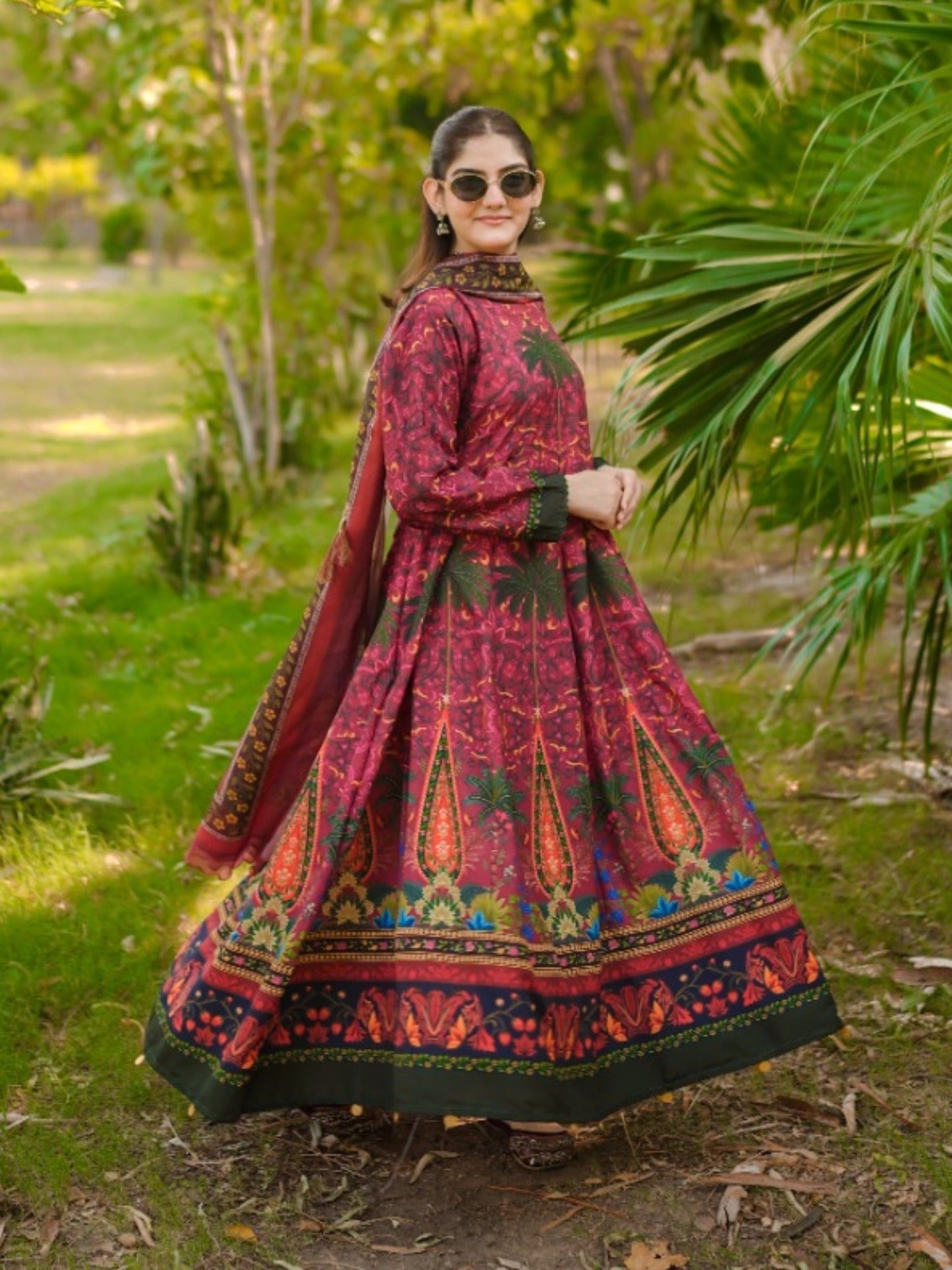 Maroon-MH Cloth House Blended Lawn Printed Stitched 2-Piece Suit-Firdaus