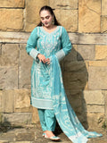 Blue-MH Cloth House Lawn Embroidered Stitched 3-Piece Suit-Anchal