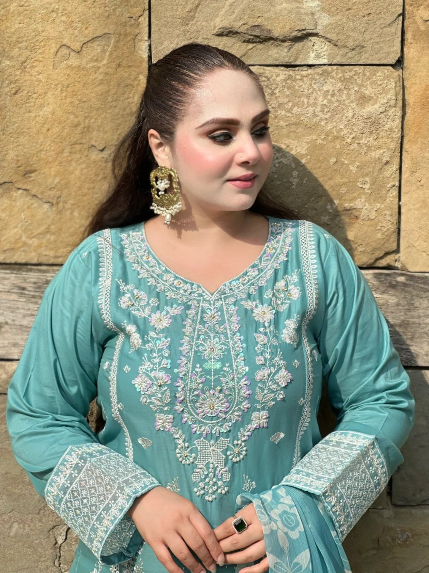 Blue-MH Cloth House Lawn Embroidered Stitched 3-Piece Suit-Anchal