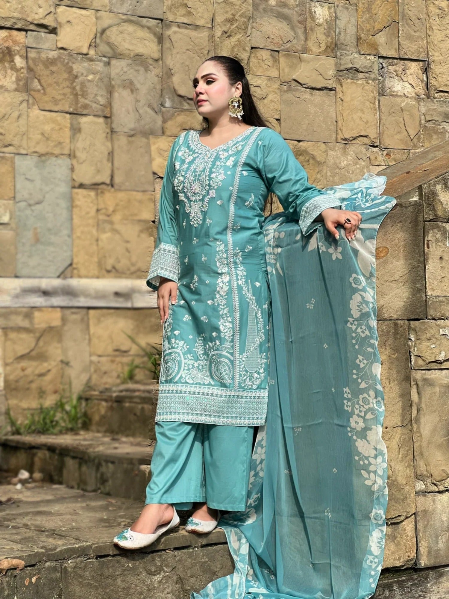 Blue-MH Cloth House Lawn Embroidered Stitched 3-Piece Suit-Anchal