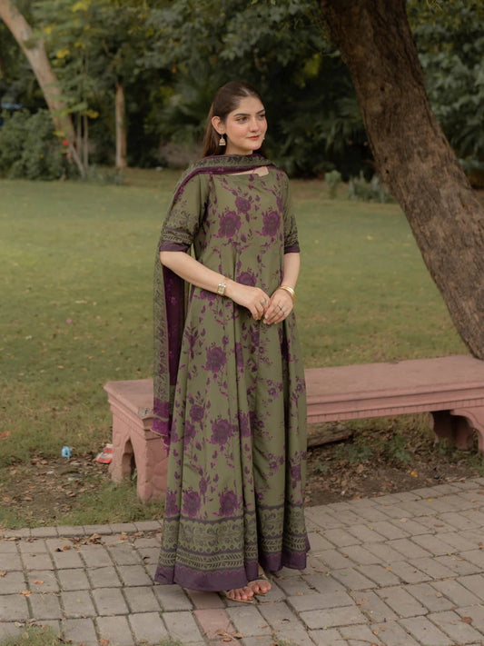 Olive and Purple-MH Cloth House Blended Lawn Printed Stitched 2-Piece Suit-Ayra