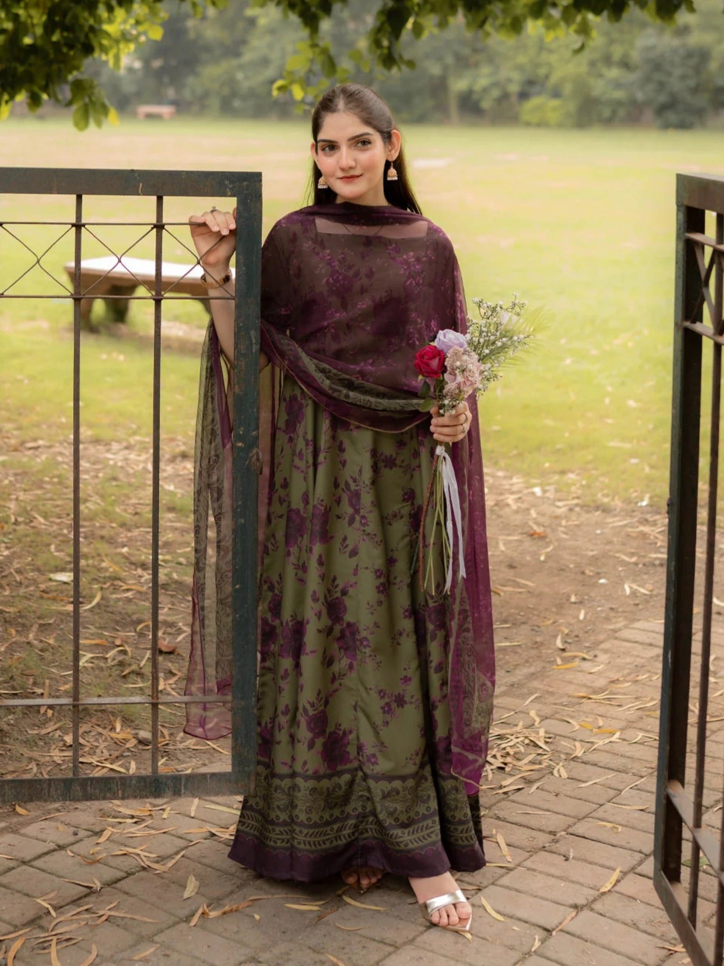 Olive and Purple-MH Cloth House Blended Lawn Printed Stitched 2-Piece Suit-Ayra