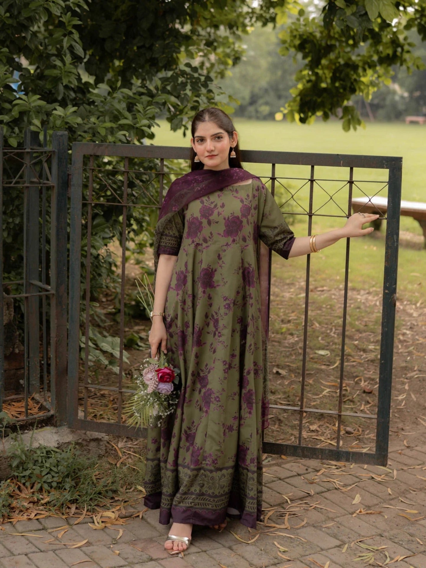 Olive and Purple-MH Cloth House Blended Lawn Printed Stitched 2-Piece Suit-Ayra
