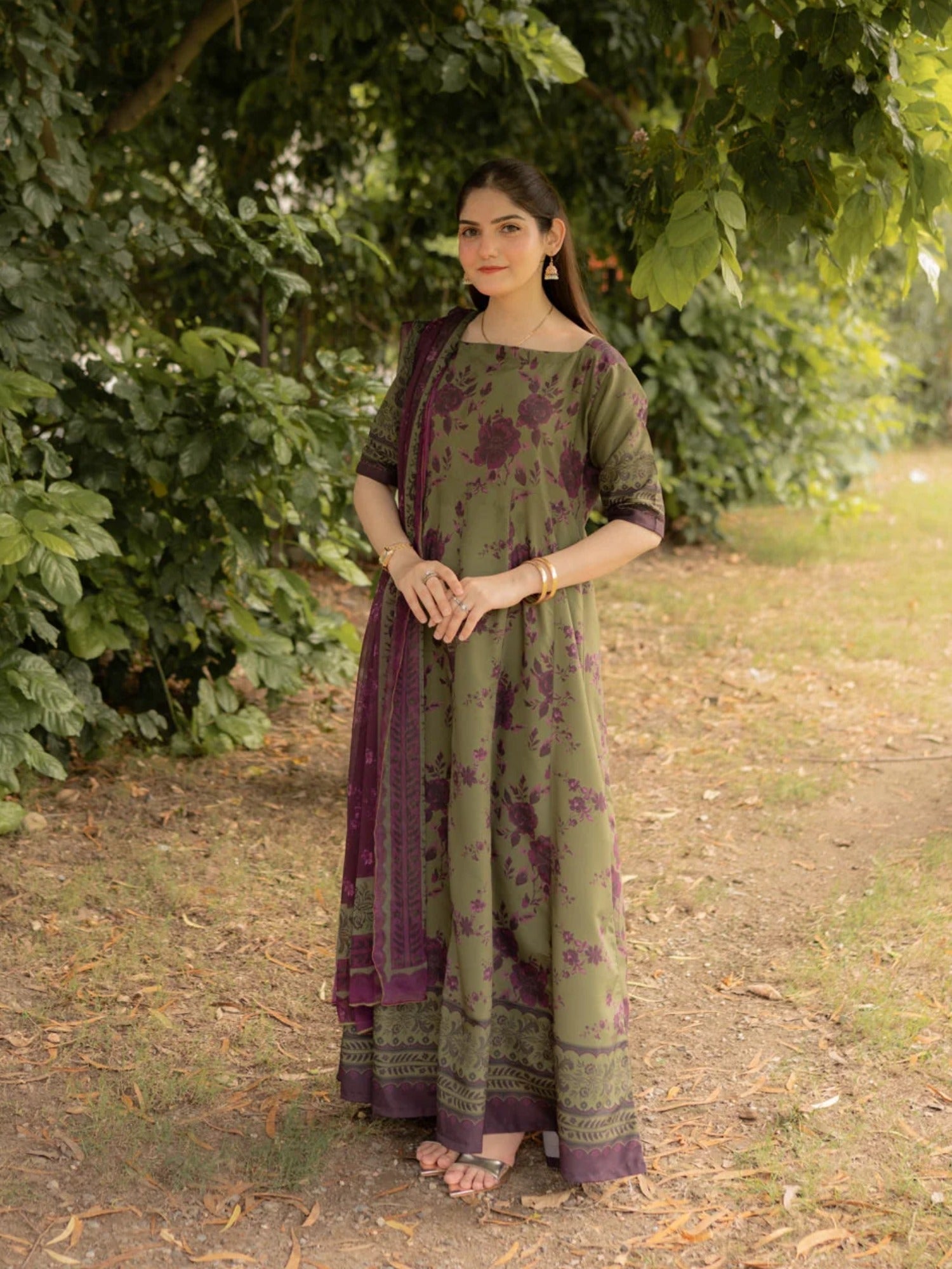 Olive and Purple-MH Cloth House Blended Lawn Printed Stitched 2-Piece Suit-Ayra