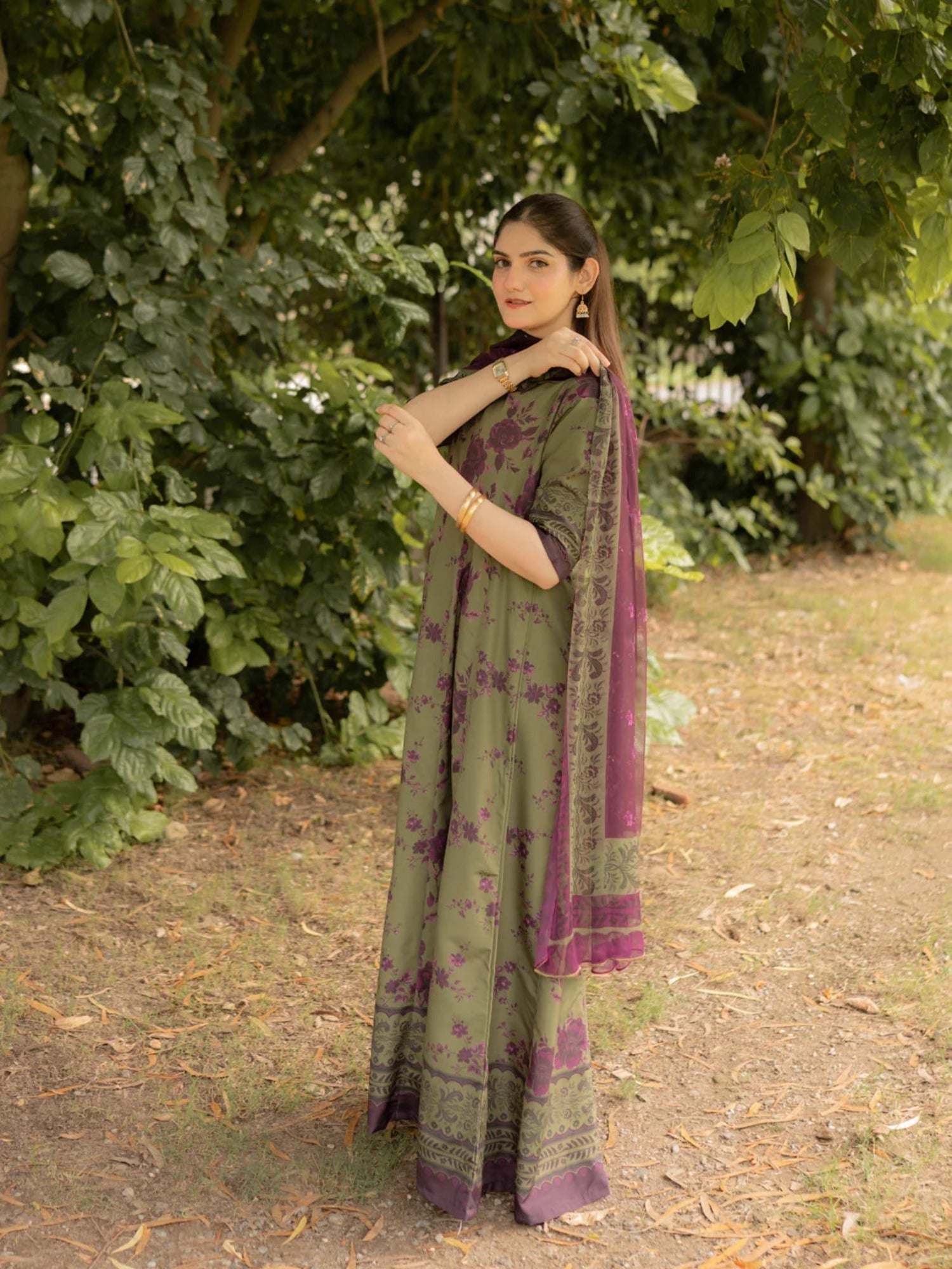 Olive and Purple-MH Cloth House Blended Lawn Printed Stitched 2-Piece Suit-Ayra